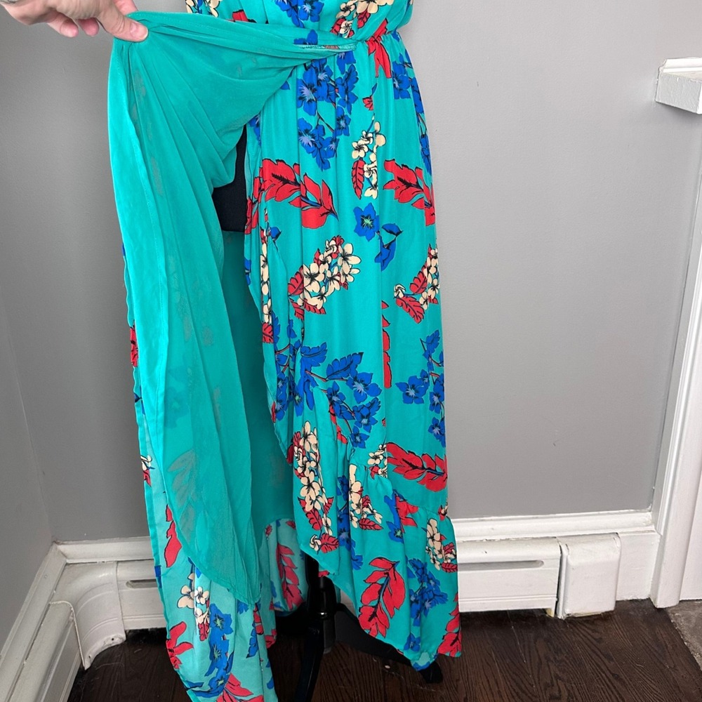 Belle Vere Maxi Dress Small Green Floral Print Off Shoulder Ruffle‎ Trim Cottage - Picture 8 of 16